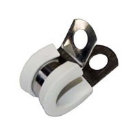 Abrazadera de acero para tubos de 3/8" con junta, color blanco